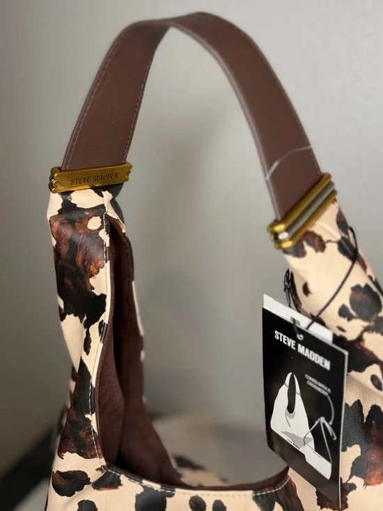 STEVE MADDEN HOBO SLOUCH SHOULDER BAG WESTERN COW  / ANIMAL PRINT TOTE NEW - Picture 6 of 13